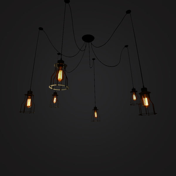 black vintage industrial cage chandelier lamp