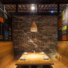 wood bamboo hanging lamp modern restaurant interior 