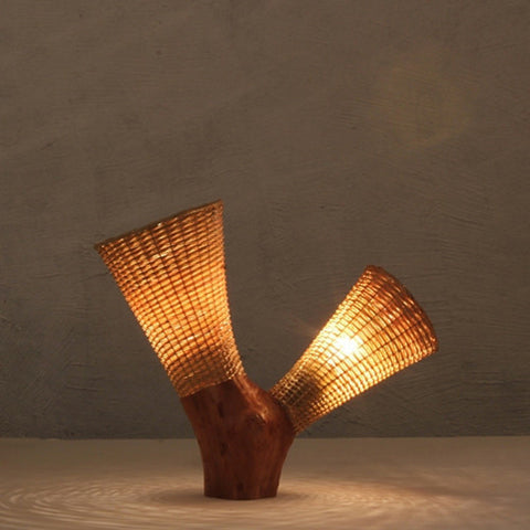 modern brown wood table lamp