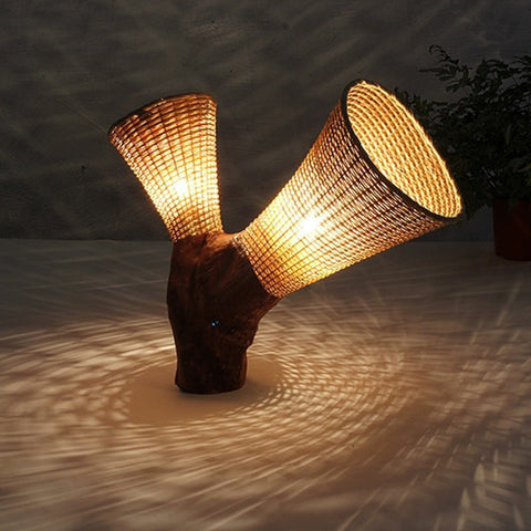 modern thick wood bamboo table lamp