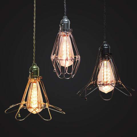 vintage industrial wire cage pendant lamp